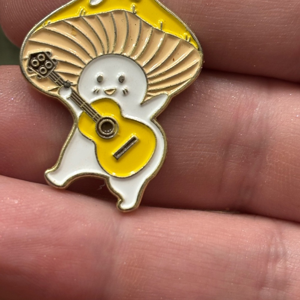 Cute Mushroom Enamel Pin with Guitar